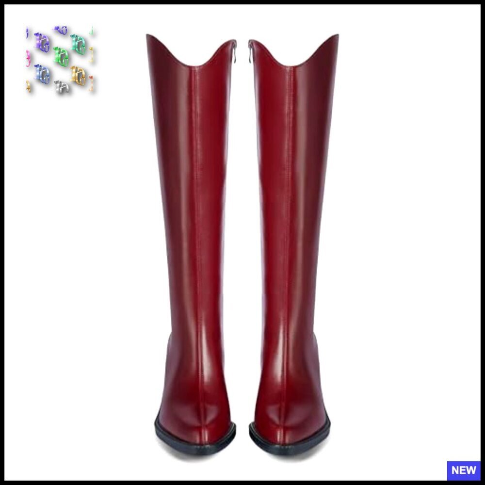 Knee High Boots Pointed Toe Chunky Block Heel Tall Riding Boots Side Zipper - Picture 6 of 7